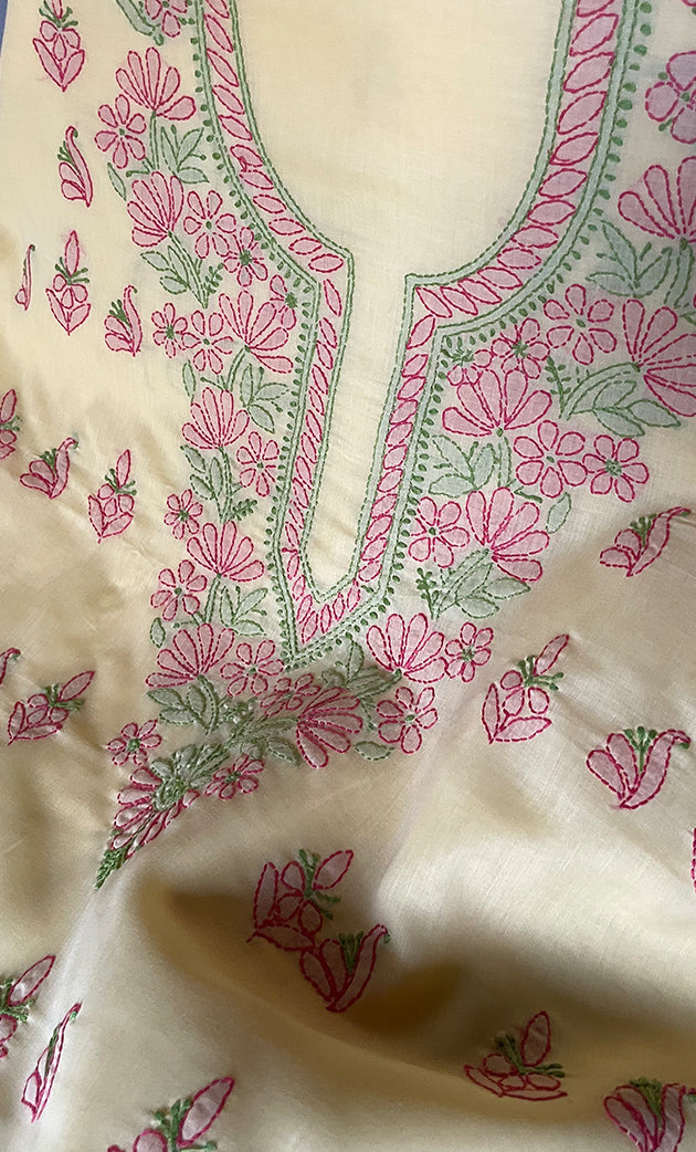 Women's Lakhnavi Handcrafted Unstitched Cotton Chikankari Suit Material - HONC0321788