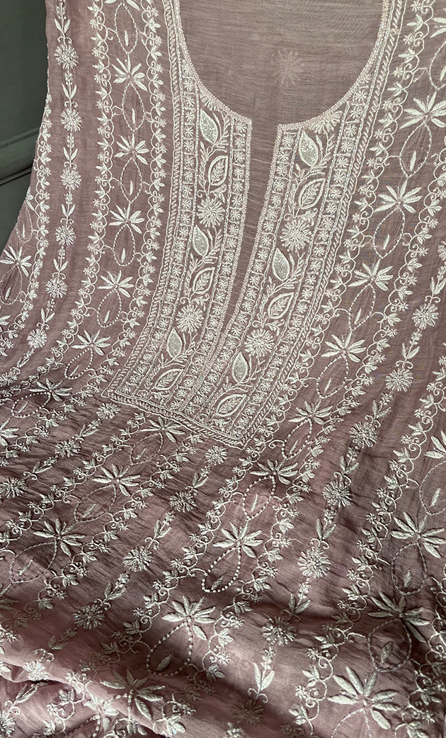 Women's Lakhnavi Handcrafted Mul Chanderi Unstitched Kurta And Dupatta Set - HONC0310609
