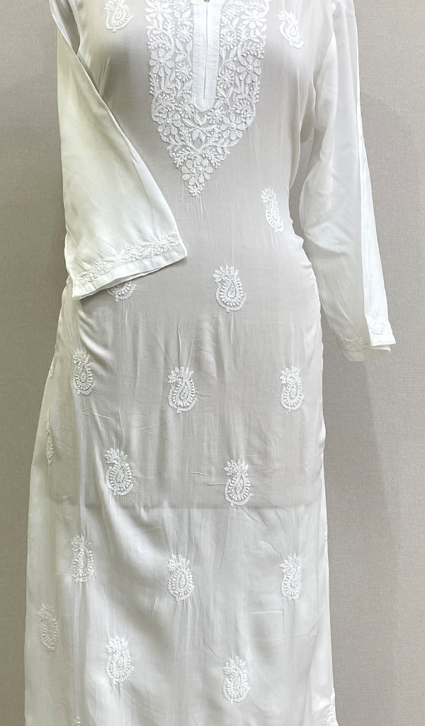 Faiza Women's Lucknowi Handcrafted Modal Cotton Chikankari Kurti - HONC0209846