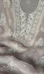 Load image into Gallery viewer, Women&#39;s Lakhnavi Handcrafted Pure Organza Chikankari Unstitched Kurta And Dupatta Set- HONC0304478
