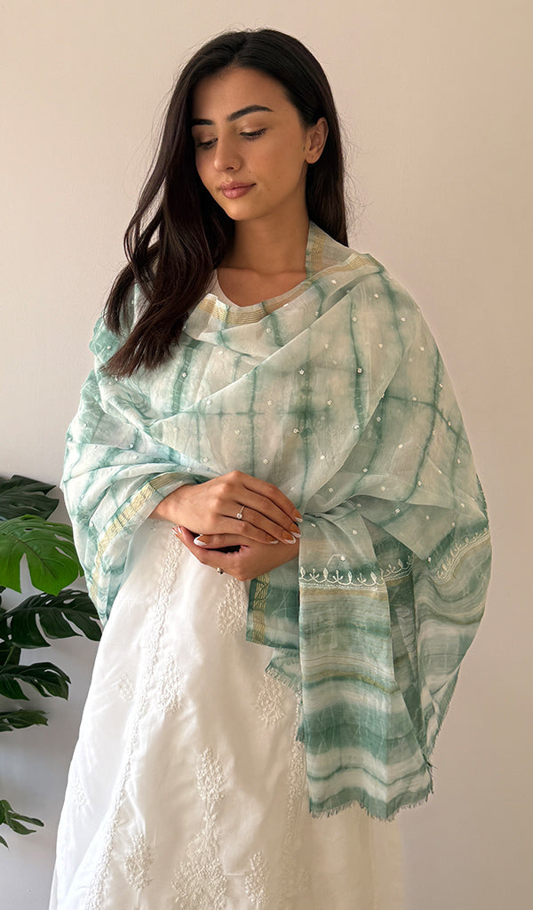 Women's Lakhnavi Handcrafted Mul Chanderi Chikankari Dupatta - HONC0320019