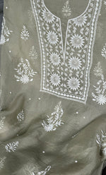 Load image into Gallery viewer, Women&#39;s Lakhnavi Handcrafted Pure Organza Chikankari Unstitched Kurta And Dupatta Set- HONC0307947
