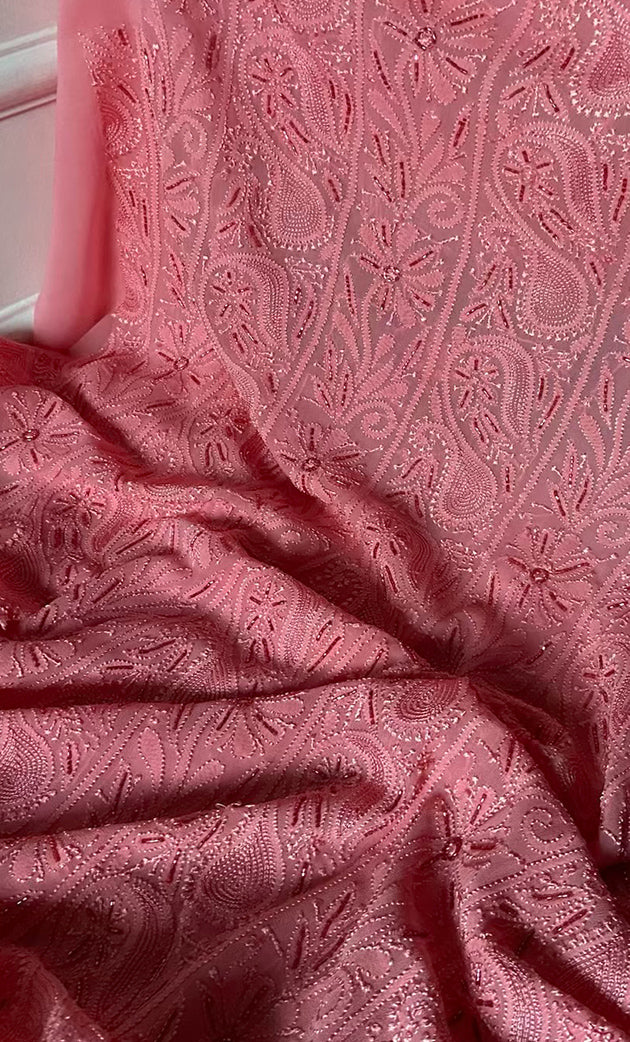 Women's Lakhnavi Handcrafted Viscose Georgette Chikankari Full Suit Material - HONC0277016