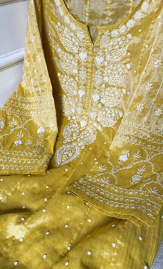 Women's Lakhnavi Handcrafted Tissue Chanderi Semi-Stitched Anarkali And Dupatta Set - HONC0323641