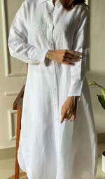 Load image into Gallery viewer, Women&#39;s Lakhnavi Handcrafted  Linen Cotton Chikankari Kurti -  HONC0301627
