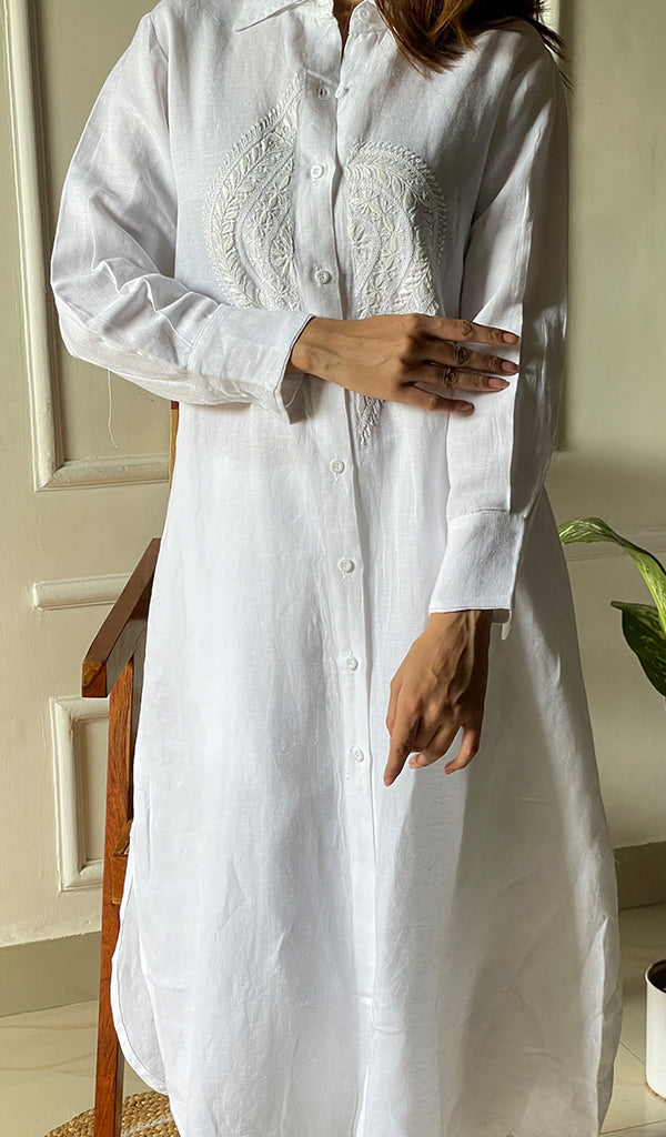Women's Lakhnavi Handcrafted  Linen Cotton Chikankari Kurti -  HONC0301627