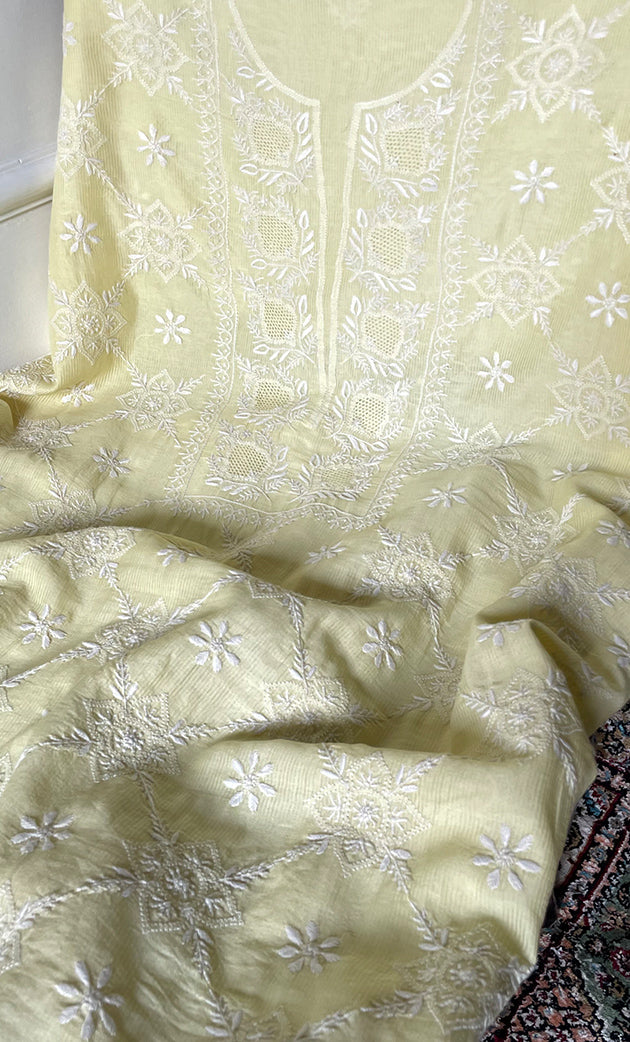 Women's Lakhnavi Handcrafted Unstitchd Maheshwari  Mul Chanderi Kurta And Dupatta Set - HONC0268527