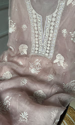 Load image into Gallery viewer, Women&#39;s Lakhnavi Handcrafted Pure Organza Chikankari Unstitched Kurta And Dupatta Set- HONC0304486
