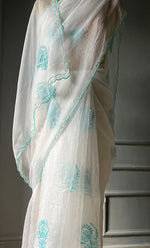 Load image into Gallery viewer, Women&#39;s Lucknowi Handcrafted Pure Organza Silk Chikankari Saree - HONC0299230

