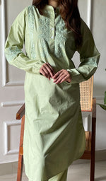 Load image into Gallery viewer, Enayat Women&#39;s Lakhnavi Handcrafted Cotton Chikankari Oversized Kurta And Pant Set - HONC0297452
