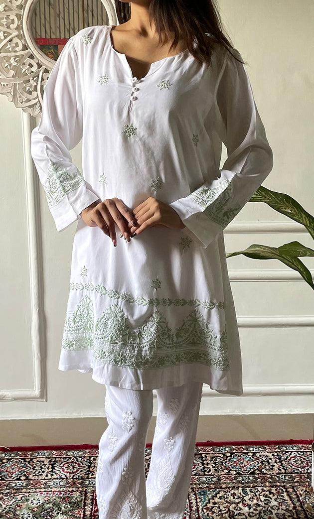 Rehana Women's Lakhnavi Handcrafted Modal Cotton Chikankari Top - HONC0307560