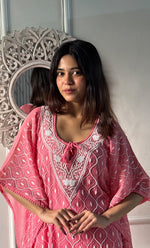 Load image into Gallery viewer, Rabia Women&#39;s Lucknowi Handcrafted Mul chanderi Chikankari Kaftan - HONC0313260
