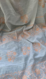 Load image into Gallery viewer, Women&#39;s Lakhnavi Handcrafted Chanderi silk Chikankari Saree - HONC0201160
