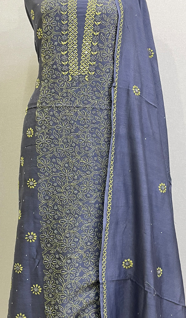 Women's Lakhnavi Handcrafted Chanderi Silk Chikankari Full Suit - HONC077303