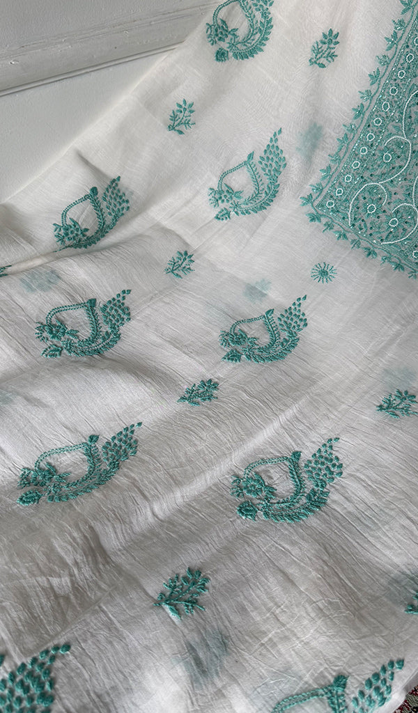 Women's Lakhnavi Handcrafted Chanderi Silk Unstitched Kurta And Dupatta Set - HONC0366812