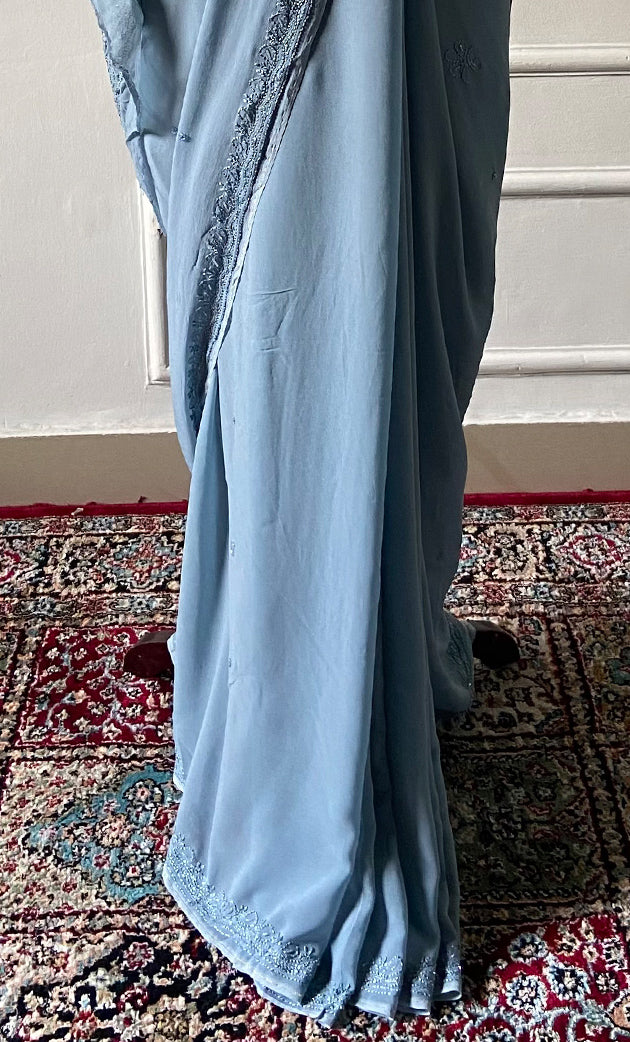 Women's Lakhnavi Handcrafted Viscose Georgette Chikankari Saree - HONC02329020