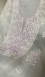 Load image into Gallery viewer, Women's Lakhnavi Handcrafted Pure Organza Chikankari Unstitched Kurta And Dupatta Set- HONC0307961