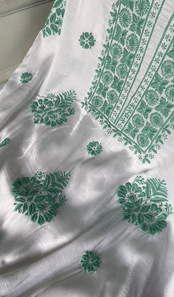 Women's Lakhnavi Handcrafted Modal Cotton Unstitched Chikankari Kurta Dupatta Set - HONC0334631