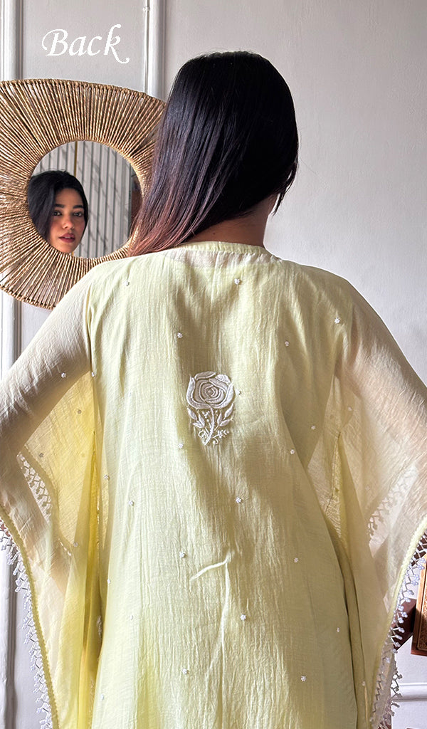 Women's Lucknowi Handcrafted Mul chanderi Chikankari Kaftan - HONC0164615