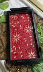 Load image into Gallery viewer, Handcrafted Chikankari Tray with Two Coasters – Wooden Frame - HONC0313528
