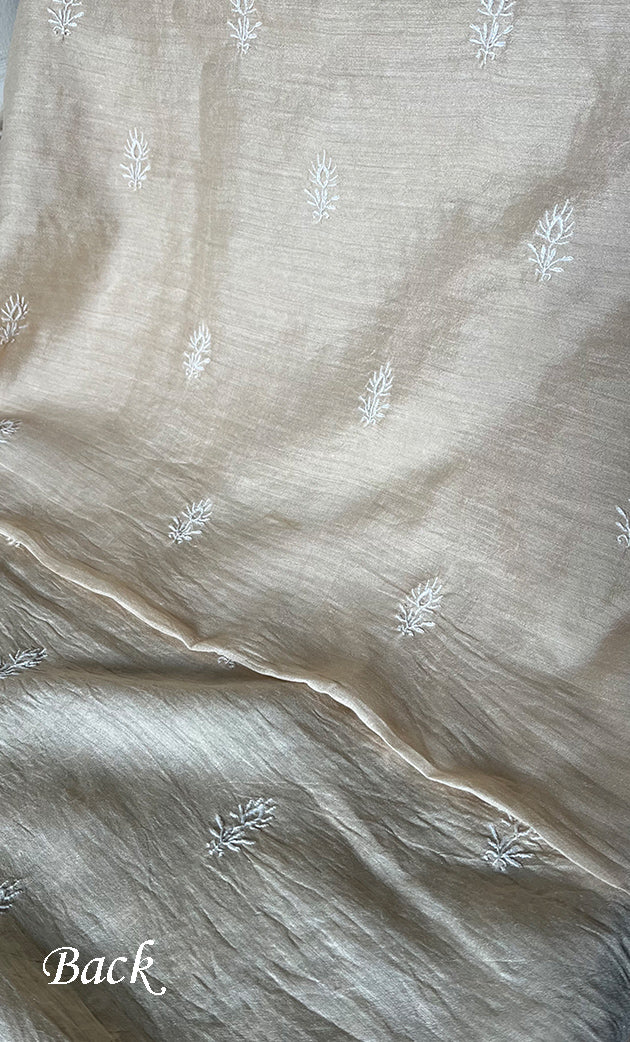 Lucknowi Handcrafted Munga Silk Chikankari Unstitched Men's Kurta Fabric - HONC0337756