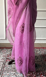 将图像加载到图库查看器中， Women's Lucknowi Handcrafted Pure Organza Silk Chikankari Saree - HONC0321773