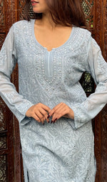 Load image into Gallery viewer, Women&#39;s Lucknowi Handcrafted Viscose Georgette Chikankari Top - HONC0227635
