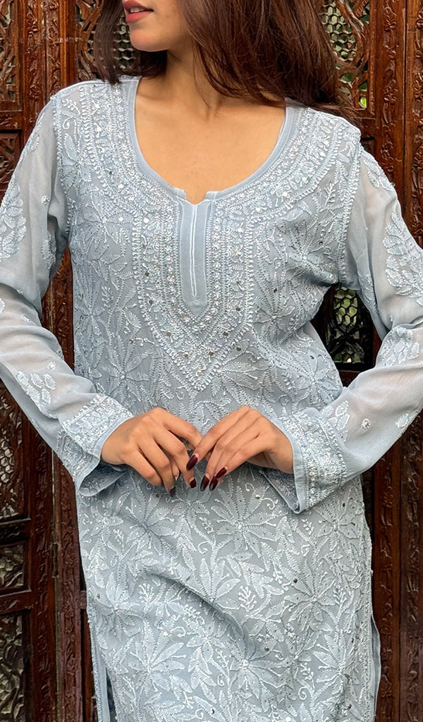 Women's Lucknowi Handcrafted Viscose Georgette Chikankari Top - HONC0227635