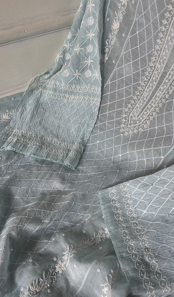 Women's Lakhnavi Handcrafted Mul Chanderi Semi - Stitchd Anarkali And Dupatta Set - HONC0272132