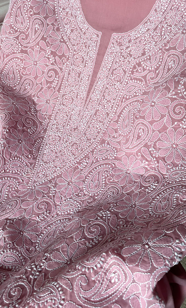 Women's Lakhnavi Handcrafted Unstitched Cotton Chikankari Suit Material - HONC0320315