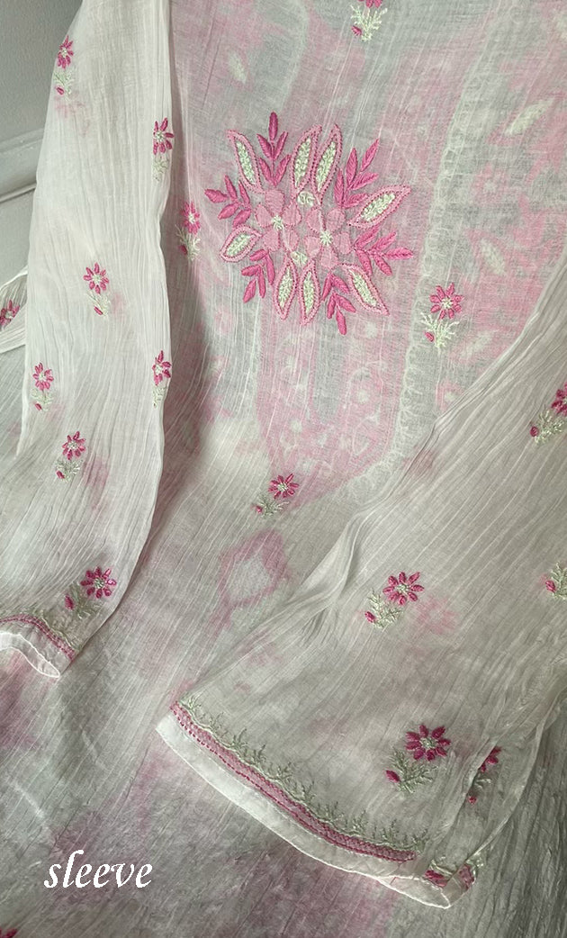 Women's Lakhnavi Handcrafted Mul Chanderi Semi - stitched Kurta And Dupatta Set- HONC0314876