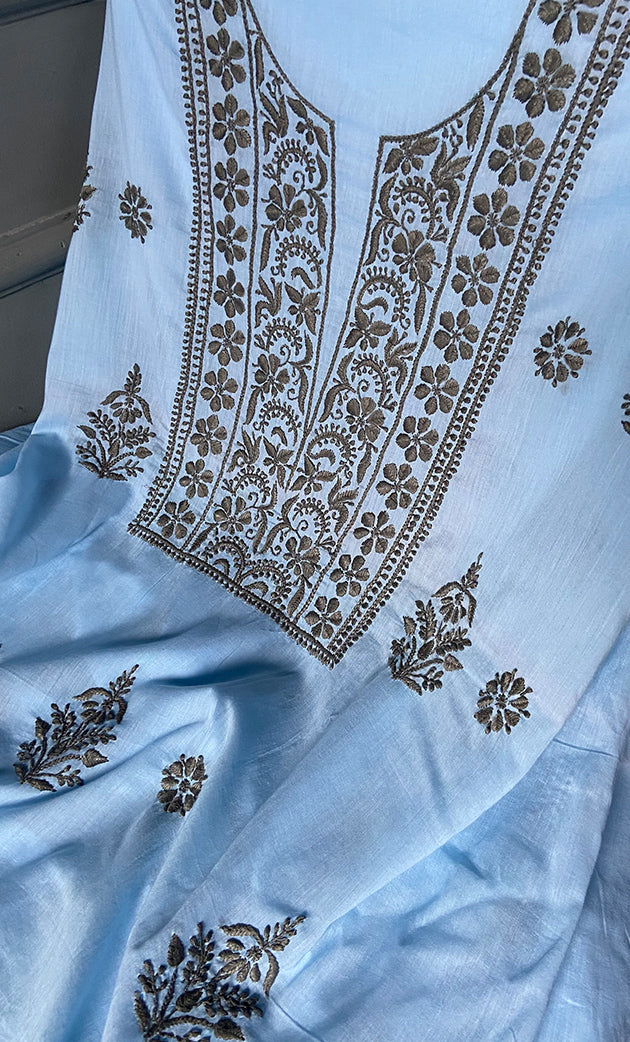 Women's Lakhnavi Handcrafted Pure Cotton UnStitched Kurta And Dupatta Set - HONC0245289