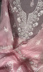 Load image into Gallery viewer, Women&#39;s Lakhnavi Handcrafted Pure Organza Chikankari Semi - stitched Kurta And Dupatta Set- HONC0307953
