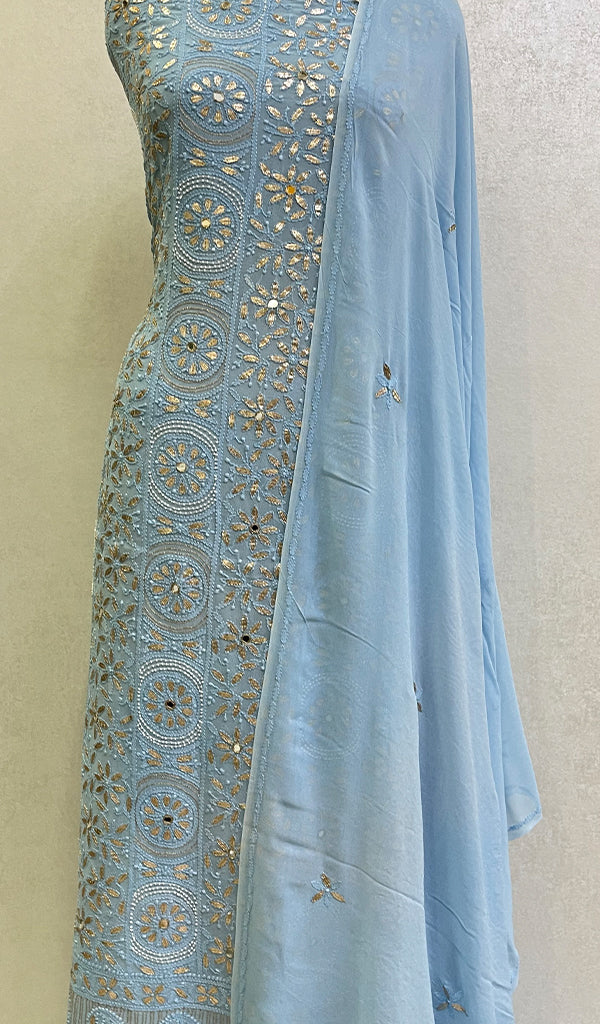 Women's Lakhnavi Handcrafted Viscose Georgette Chikankari Full Suit Material - HONC0119526