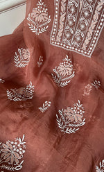 将图像加载到图库查看器中， Women's Lakhnavi Handcrafted Pure Organza Chikankari Unstitched Kurta And Dupatta Set- HONC0319192