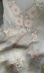 将图像加载到图库查看器中， Women&#39;s Lakhnavi Handcrafted Pure Organza Chikankari Unstitched Kurta And Dupatta Set- HONC0297177
