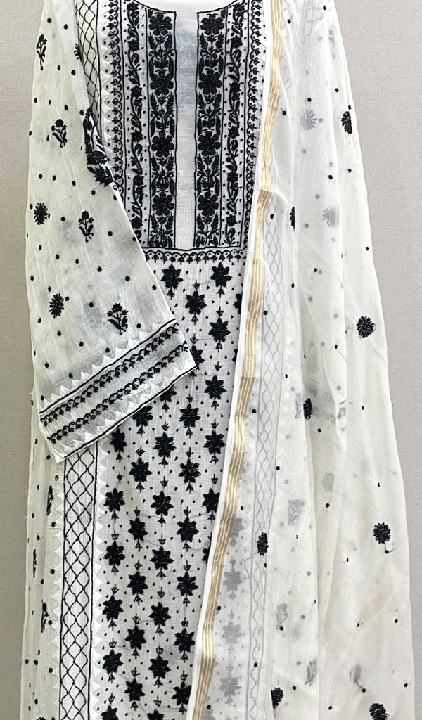 Women's Lakhnavi Handcrafted Mul Chanderi Semi - Stitched Kurta And Dupatta Set- HONC0216864
