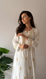Load image into Gallery viewer, Women's Lakhnavi Handcrafted Modal Cotton Chikankari Kurti And Palazzo Set - HONC0378678