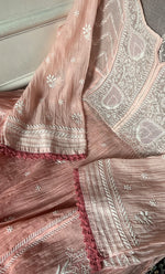 Load image into Gallery viewer, Izana Women's Lakhnavi Handcrafted Mul Chanderi Semi - stitched Chikankari Full Suit Material - HONC0333502