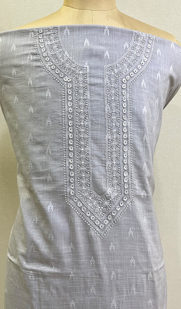 Lucknowi Handcrafted Cotton Chikankari Unstitched Men's Kurta Fabric - HONC0228256