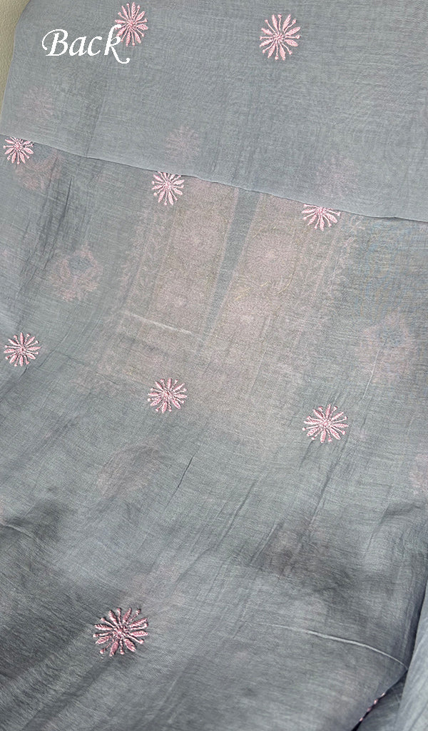 Women's Lakhnavi Handcrafted Mul Chanderi Unstitched Chikankari Full Suit - HONC0349091