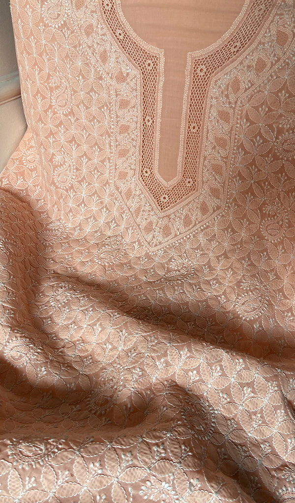 Women's Lakhnavi Handcrafted Cotton Unstitched Chikankari Suit Material - HONC0367381