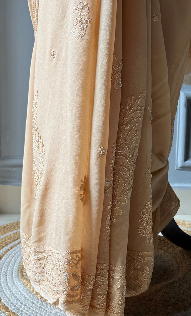Women's Lakhnavi Handcrafted Viscose Georgette Chikankari Saree - HONC0290057
