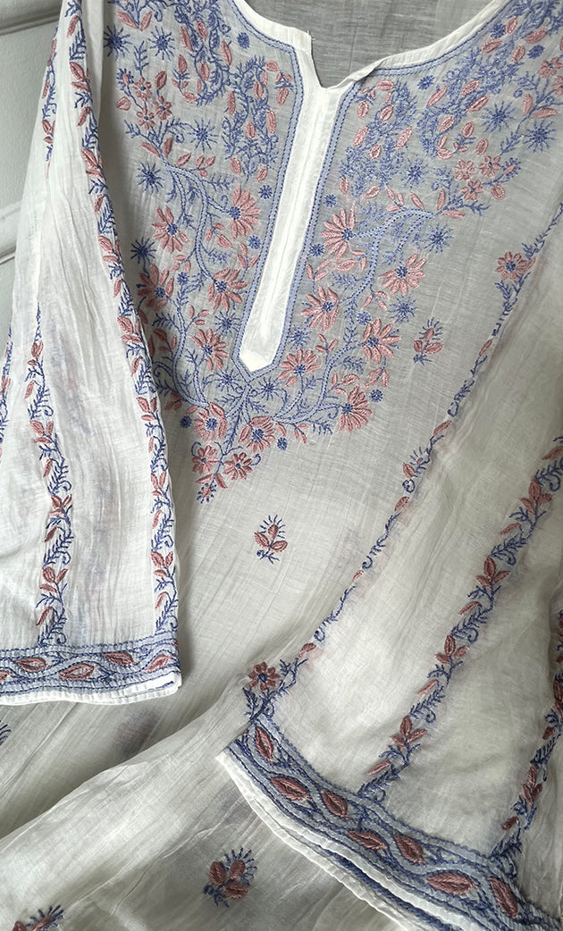 Women's Lakhnavi Handcrafted Mul Chanderi Semi - Stitched Kurta And Dupatta Set - HONC0314230