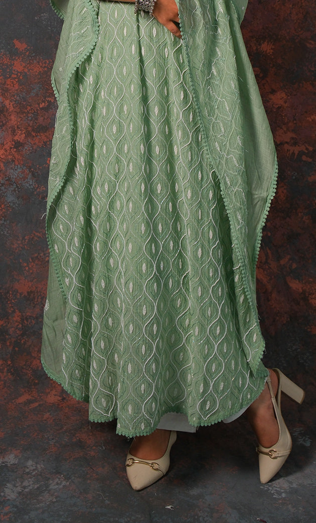 Rabia Women's Lucknowi Handcrafted Mul chanderi Chikankari Kaftan - HONC0313259