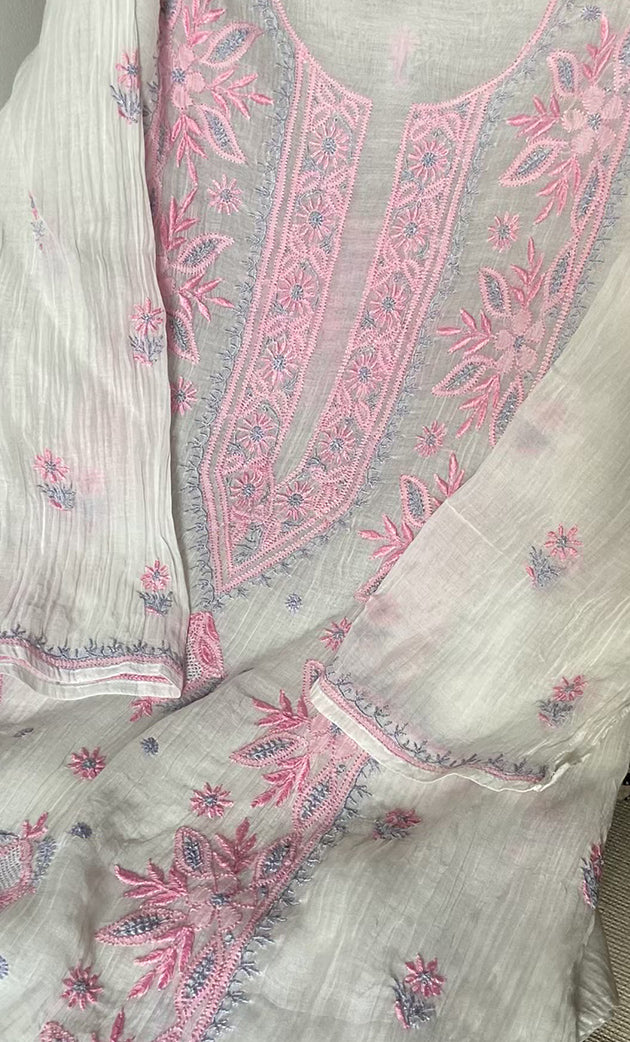 Women's Lakhnavi Handcrafted Mul Chanderi Semi - stitched Kurta And Dupatta Set- HONC0314871