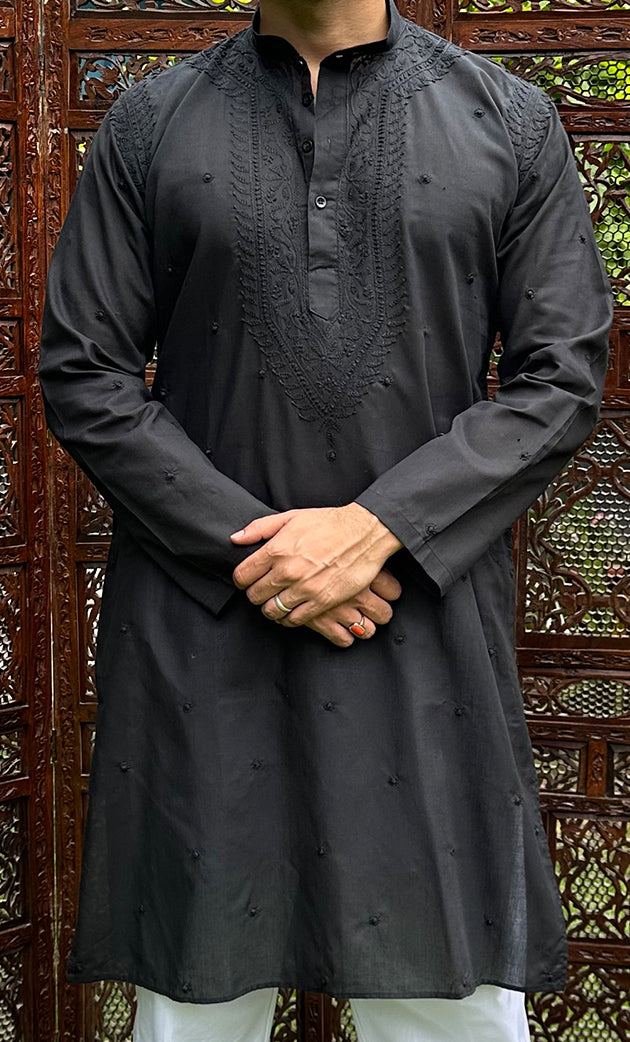 Men's Lucknowi Handcrafted Cotton Chikankari Kurta - HONC0321571