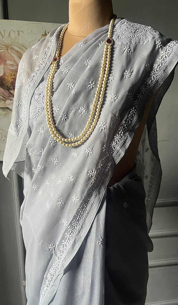 Fairoz Women's Lakhnavi Handcrafted Cotton Chikankari Saree - HONC0311932