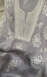 Load image into Gallery viewer, Women&#39;s Lakhnavi Handcrafted Pure Organza Chikankari Unstitched Kurta And Dupatta Set- HONC0263948
