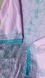 Load image into Gallery viewer, Women's Lakhnavi Handcrafted Cotton Chikankari Semi Stitched Kurti Fabric - HONC034482
